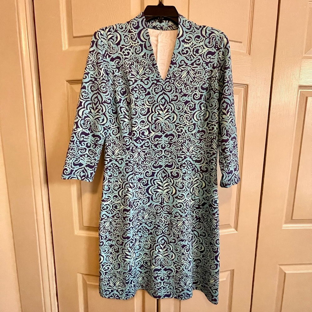 J. McLaughlin Catalina Knit V-Neck Mosaic Print Dress